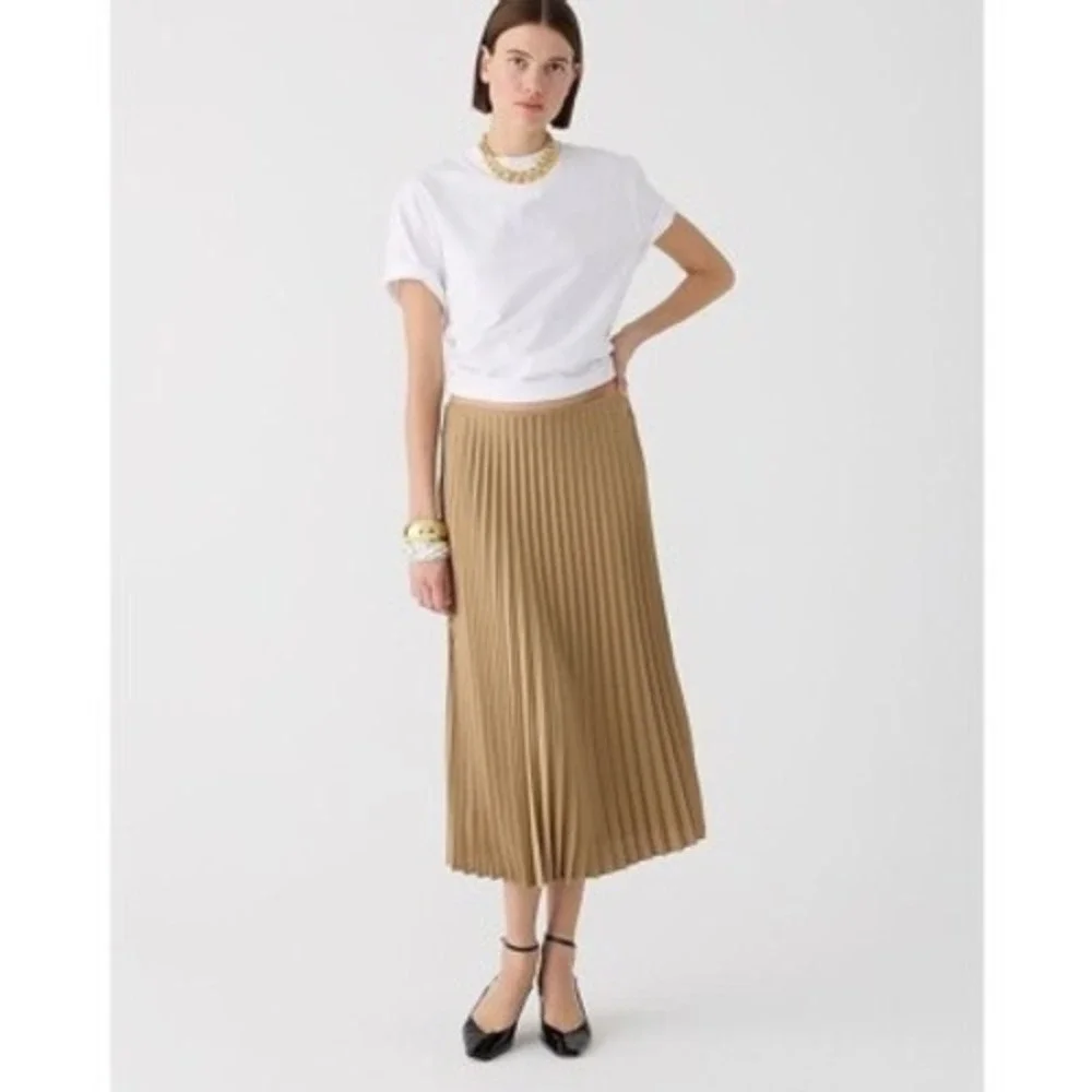 J.Crew Gwyneth Pleated Slip Skirt Bronze Gold Satin Midi Accordion Pleats Large - Picture 2 of 8